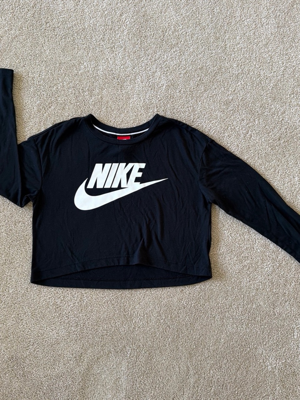 Nike Black Long-Sleeve Cropped Logo Tee